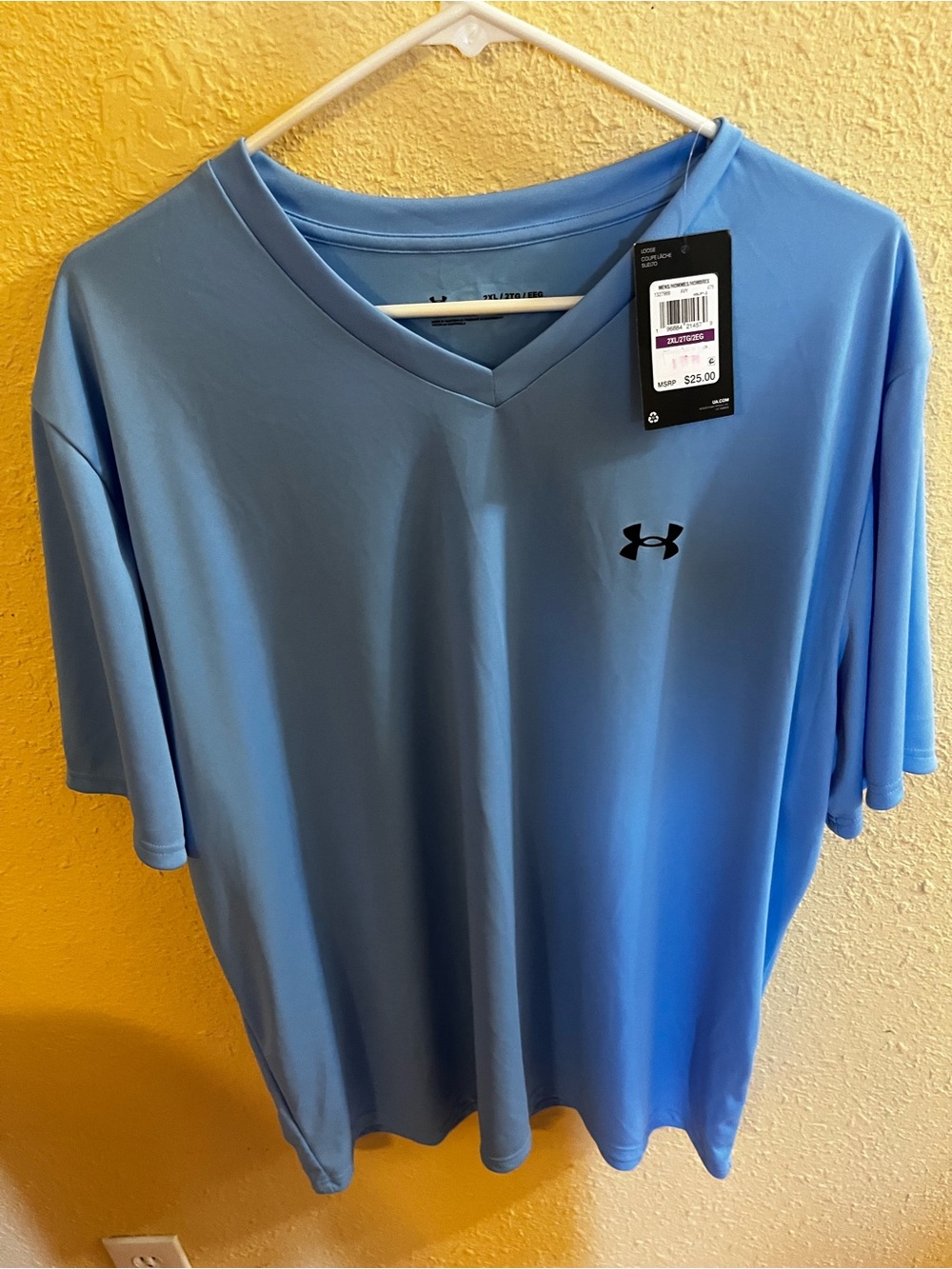 Under Armour Men's V-Neck Tech 2.0 Short Sleeve sky blue Silver T Shirt size 2xl